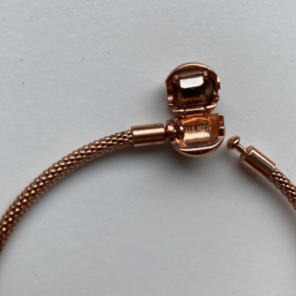NWOT Pandora Moments Mesh Bracelet in Rose Gold with Charms and Cleaning Kit - Picture 6 of 11